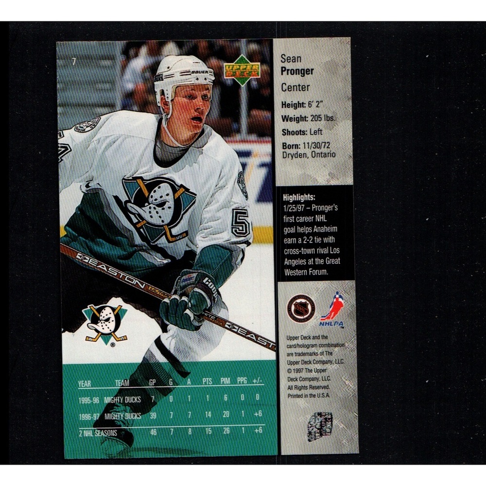 1997-98 Upper Deck Sean Pronger #7 Mighty Ducks of Anaheim NM